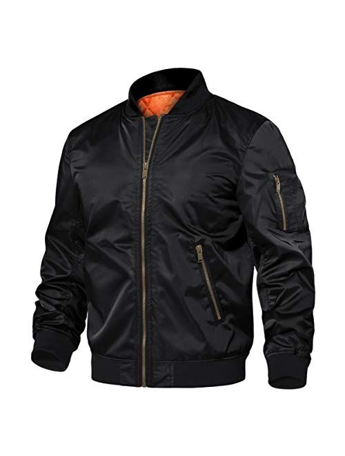 TACVASEN Mens Outdoor Jackets Casual Bomber Jacket Windproof Outwear Coat Lined Warm Winter Jacket