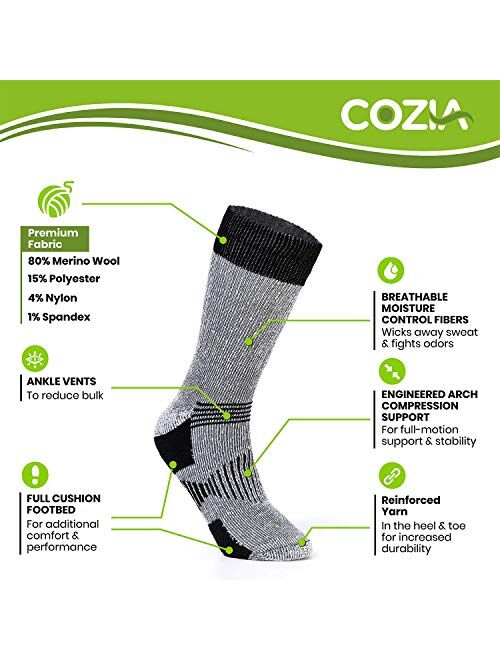COZIA Wool Socks 80% Merino Mens and Womens Warm Thermal Boot Socks 3 Pairs