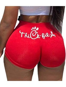 Sexy Women High Waist Shorts Letters Print Clubwear Workout Gym Sports Hot Pants Stretch Slim Fit Bottoms