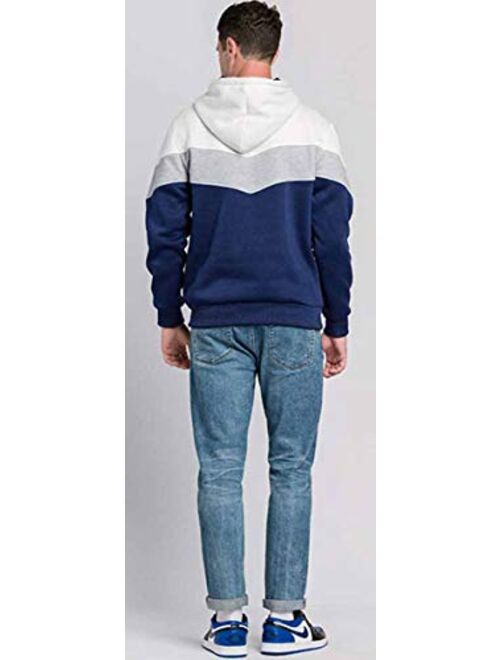 Mens Hoodies Pullover Color Block Drawstring Long Sleeve Sweatshirts with Kanga Pocket