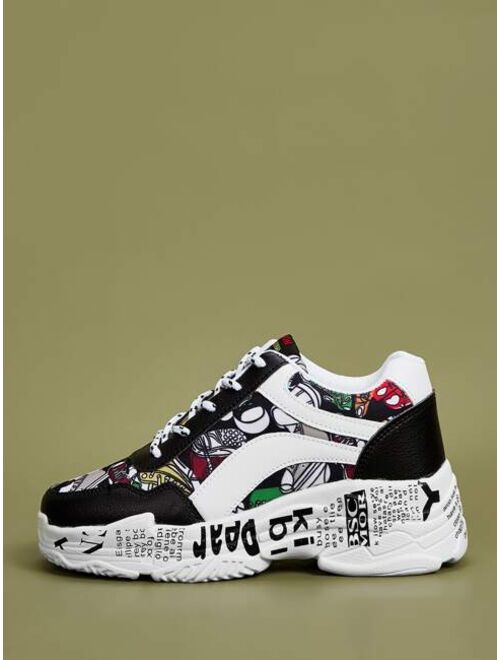 Shein Printed Lace-up Front Colorful Sneakers