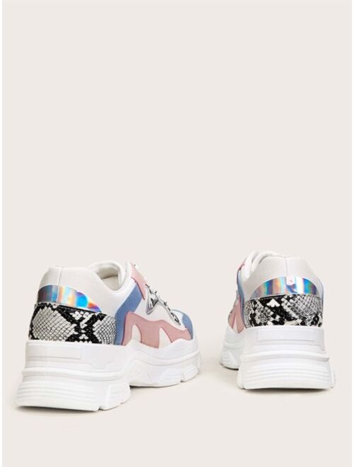Shein Lace-up Front Snakeskin Chunky Colorful Sneakers