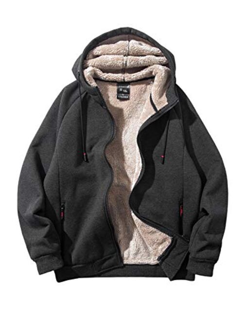 Gihuo Men's Winter Sherpa Lined Hoodie Zip Up Sweatshirt Warm Jacket