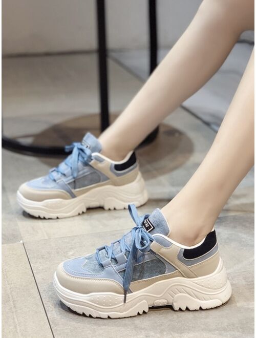 Shein PU Lace Up Low Ankle Colorful Chunky Sneakers