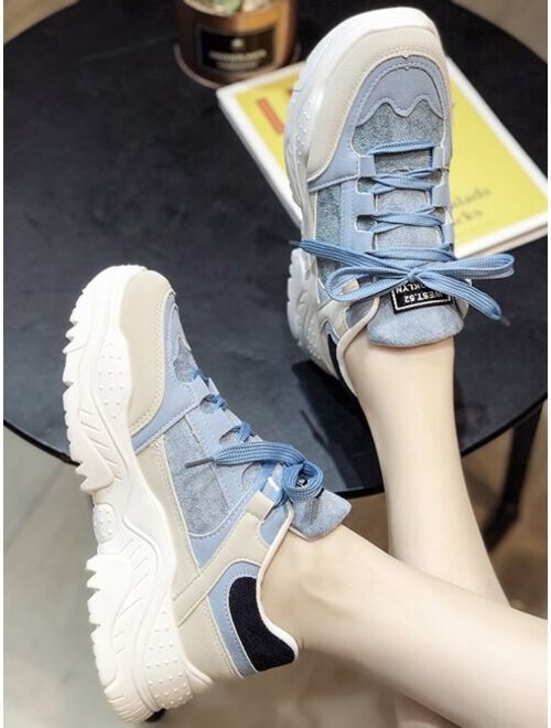 Shein PU Lace Up Low Ankle Colorful Chunky Sneakers