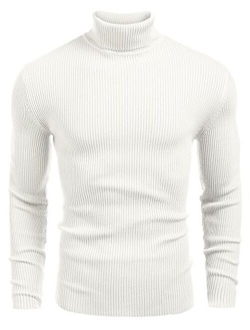Mens Ribbed Slim Fit Knitted Pullover Turtleneck Sweater