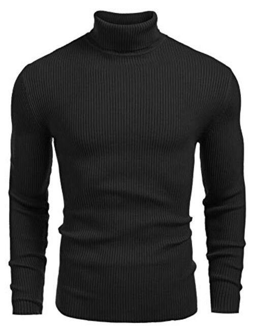 COOFANDY Mens Ribbed Slim Fit Knitted Pullover Turtleneck Sweater