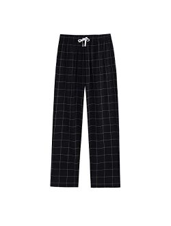 Vulcanodon Mens Cotton Pajama Pants, Lightweight Sleep Pants with Pockets Soft Lounge Pajama Pants for Men Plaid Pj Bottoms