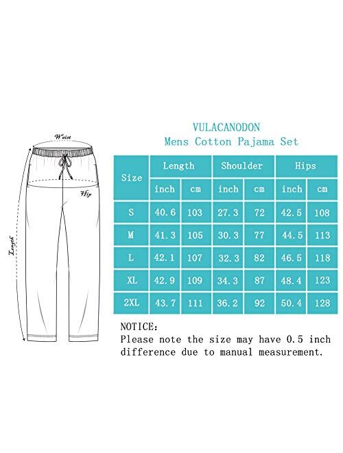 Vulcanodon Mens Cotton Pajama Pants Lightweight Sleep Pants with Pockets Soft Lounge Pajama Pants for Men Plaid Pj Bottoms