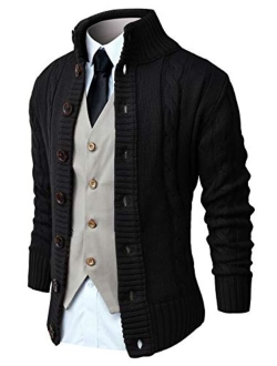 NITAGUT Mens Long Sleeve Stand Collar Cardigan Sweaters Button Down Cable Knitted Sweater