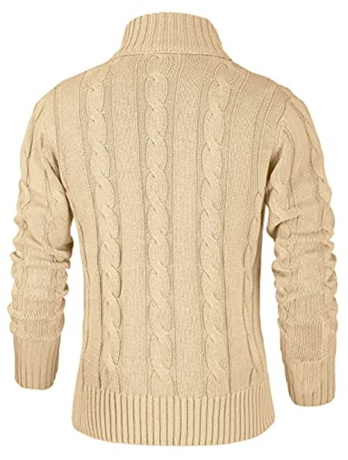 NITAGUT Mens Long Sleeve Stand Collar Cardigan Sweaters Button Down Cable Knitted Sweater
