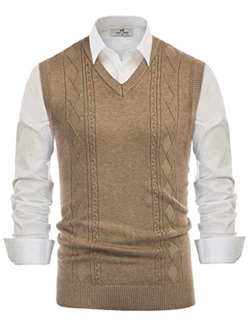 PJ PAUL JONES Men's V Neck Sweater Vest Cable Knitted Pullover Sweaters Vest