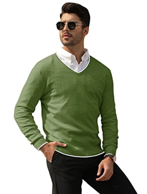 Men's Cotton V Neck Sweater Knitted Jumper Sweater Long Sleeve Pullover Top