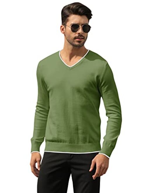 Men's Cotton V Neck Sweater Knitted Jumper Sweater Long Sleeve Pullover Top
