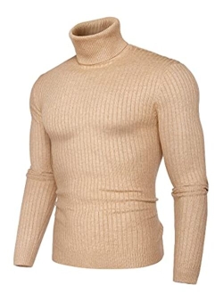 Juedoz Mens Turtleneck Sweater Slim Fit Soft Knitted Basic Pullover Sweater