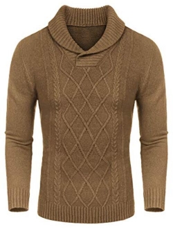 Men's Shawl Collar Sweaters V-Neck Cotton Relaxed Fit Cable Pullover