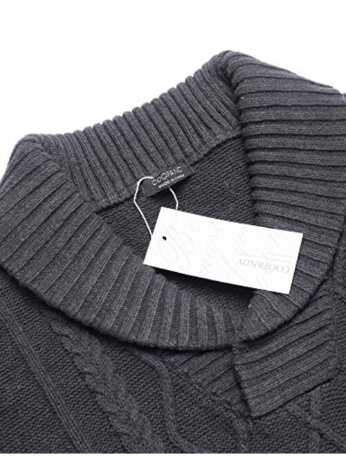 COOFANDY Men's Shawl Collar Sweaters V-Neck Cotton Relaxed Fit Cable Pullover