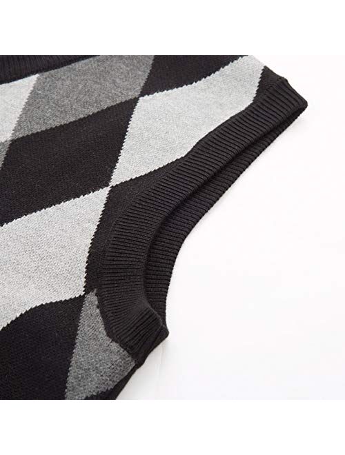 PJ PAUL JONES Mens Argyle Sweater Vest Knitted Casual V-Neck Pullover Vest