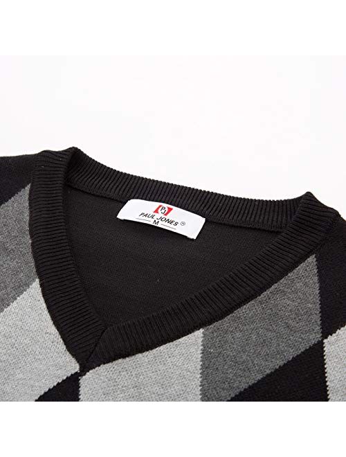 Paul Jones Men's Argyle Sweater Vest Knitted Casual V-Neck Pullover Vest