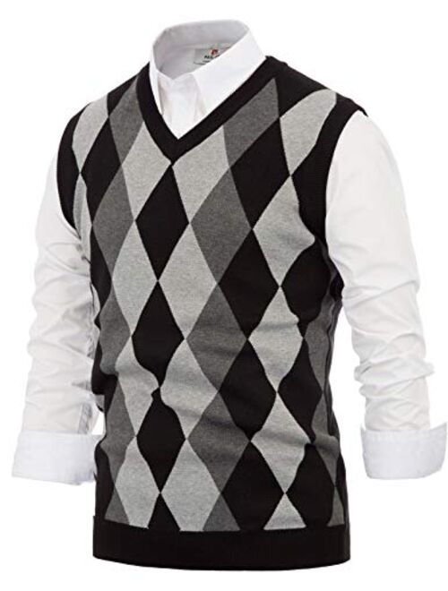 Paul Jones Men's Argyle Sweater Vest Knitted Casual V-Neck Pullover Vest