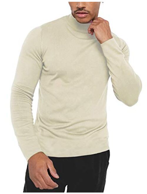 KINGBEGA Men Regular Fit Basic Lightweight Long Sleeve Pullover Top Mock Turtleneck T-Shirt