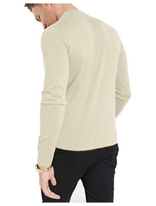 KINGBEGA Men Regular Fit Basic Lightweight Long Sleeve Pullover Top Mock Turtleneck T-Shirt