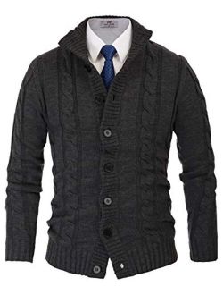 Men's Stylish Stand Collar Cable Knitted Button Cardigan Sweater