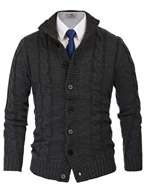 PJ PAUL JONES Men's Stylish Stand Collar Cable Knitted Button Cardigan Sweater