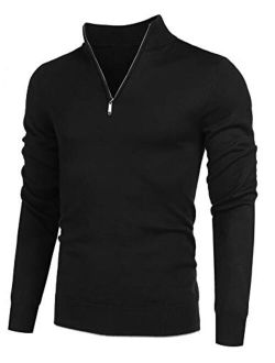 Men's Quarter Zip Sweaters Slim Fit Lightweight Cotton Mock Turtleneck Pullover