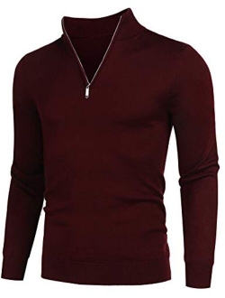 Men's Quarter Zip Sweaters Slim Fit Lightweight Cotton Mock Turtleneck Pullover