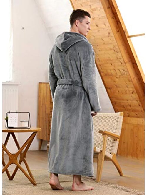 Men'S Warm Flannel Fleece Robe With Hood, Big And Tall Bathrobe Full Length