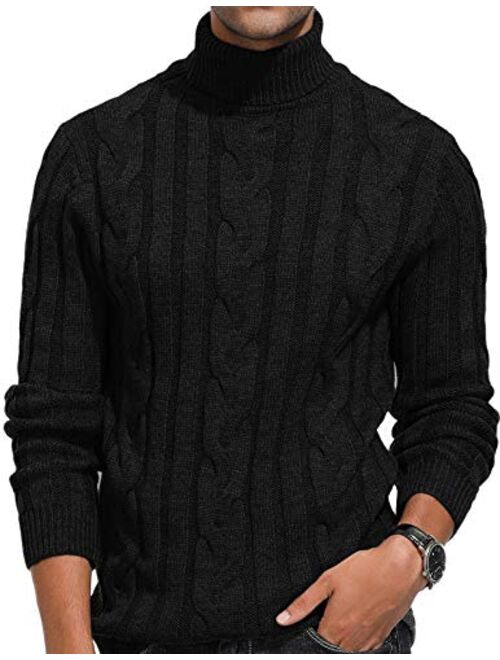 PJ PAUL JONES Men's Casual Turtleneck Sweaters Cable Knit Thermal Pullover Sweater