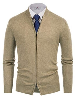 Mens Casual 2-way Zip Cardingan Sweater Stand Collar Full-Zip Sweater Jacket