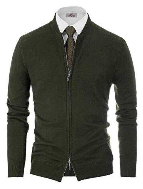 PJ PAUL JONES Mens Casual 2-way Zip Cardingan Sweater Stand Collar Full-Zip Sweater Jacket