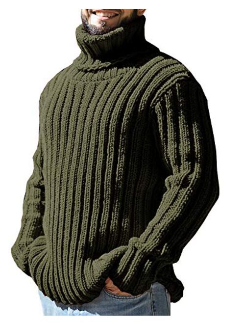 Mens Sweaters Turtleneck Cable Knitted Pullover Long Sleeve Slim Fit Chunky Casual Fall Winter Warm Cardigans