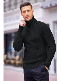 Men's Slim fit Turtleneck Sweater Casual Cable Knitted Pullover Sweaters