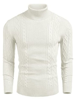 Men's Slim fit Turtleneck Sweater Casual Cable Knitted Pullover Sweaters