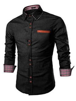 Men's Casual Dress Shirt Button Down Shirts Long-Sleeve Denim Work Shirt