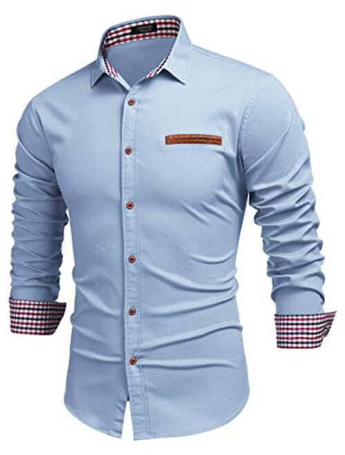 UUYUK Men Button Up Lapel Stylish Slim Gentlemen Long Sleeve Shirt 
