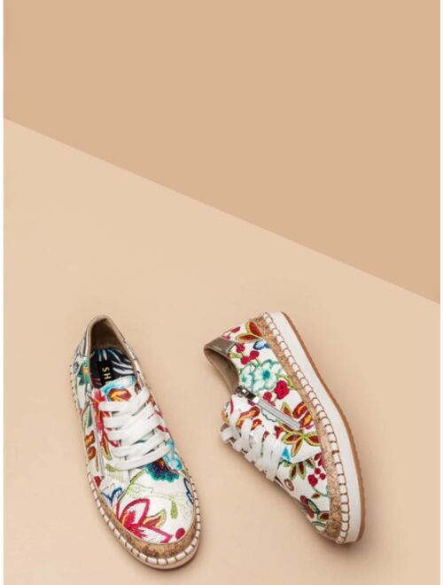 Shein Zip Side Floral Print Lace Up Colorful Sneakers