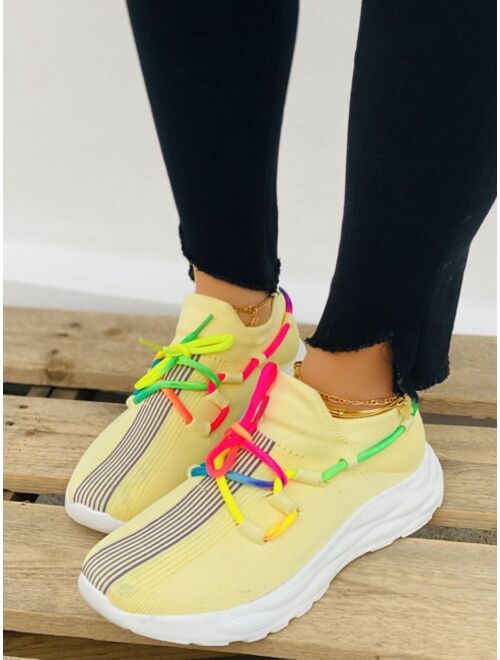 Emery Rose Lace Up Decore Striped Colorful Sneakers