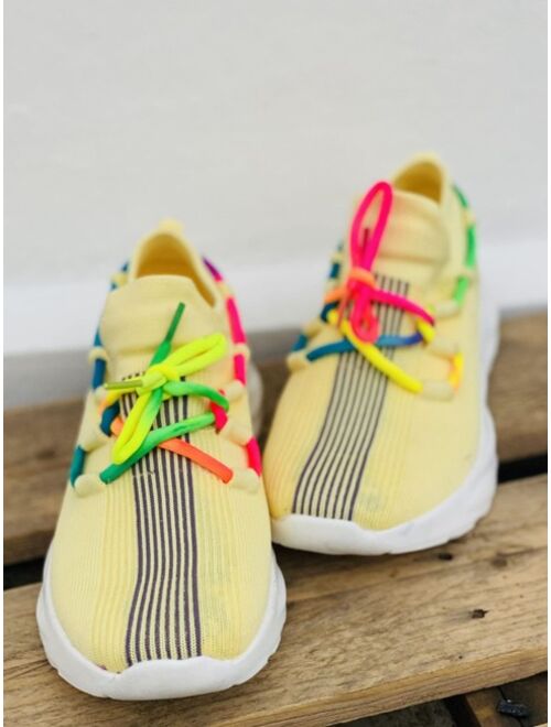 Emery Rose Lace Up Decore Striped Colorful Sneakers
