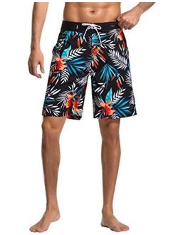 AXESEA Mens Swim Trunks Quick Dry Surf Long Elastic with Pockets Swimwear Bathing Suits No Mesh Lining