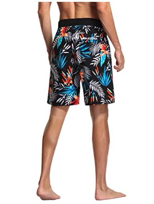 AXESEA Mens Swim Trunks Quick Dry Surf Long Elastic with Pockets Swimwear Bathing Suits No Mesh Lining