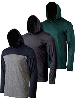 3 Pack: Mens Dry Fit Moisture Wicking Long Sleeve Active Athletic Hoodie Pullover Sweatshirt