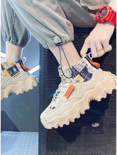 Shein Rubber Lace Up High Top Chunky Sneakers