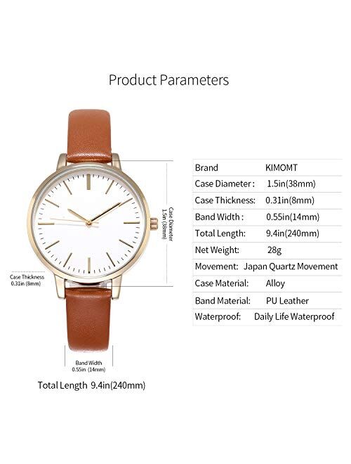 KIMOMT Women's Watches Leather Band Luxury Quartz Watches Waterproof Fashion Creative Wristwatch for Women Girls Ladies
