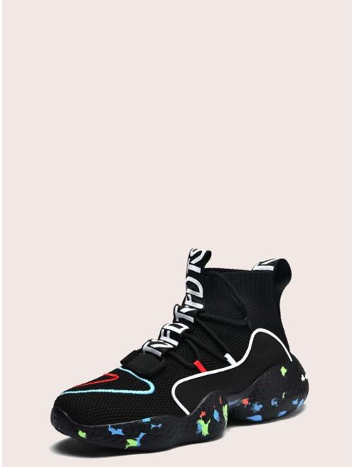 Shein Black Mesh Lace Up Letter Graphic Sneakers