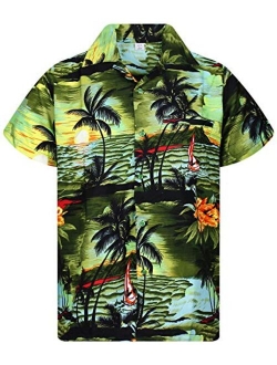 V.H.O. Funky Hawaiian Shirt Men Casual Front Pocket Button Down Very Loud Shortsleeve Unisex Surf