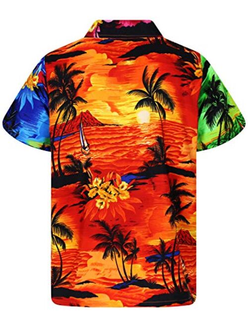 V.H.O Funky Hawaiian Shirt for Men Shortsleeve Front-Pocket Casual Button Down Surf